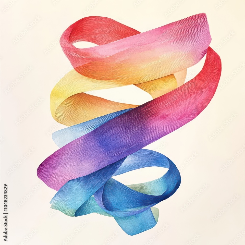 Wall mural colorful looped ribbon, intertwined with rainbow gradients, flowing gracefully, watercolor style