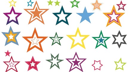 Obraz premium Star Icons and Symbols on White Background - a playful and versatile design. The white background showcases a variety of star shapes, perfect for creative projects.