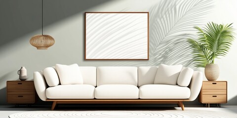 White Sofa with Wooden Side Tables in Modern Living Room