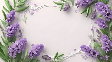 Floral lavender frame with pink accents, perfect for spring wedding invitations