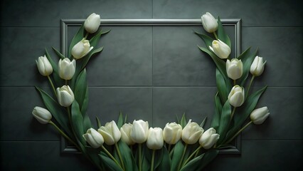 Funeral invitation card and memorial flowers.