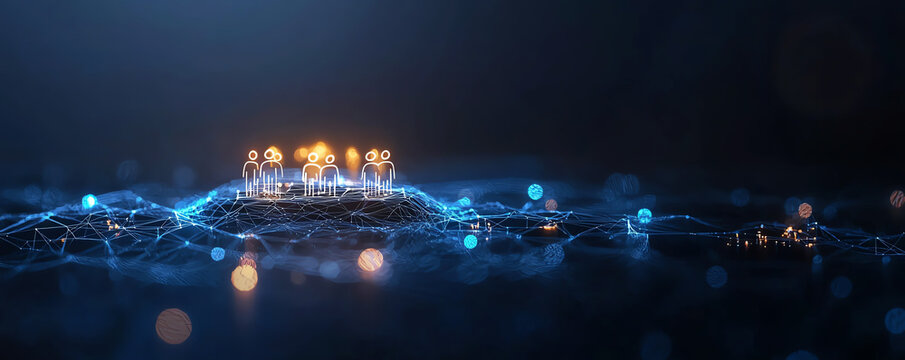 Digital HR team network, efficient employee management, 3D illustration