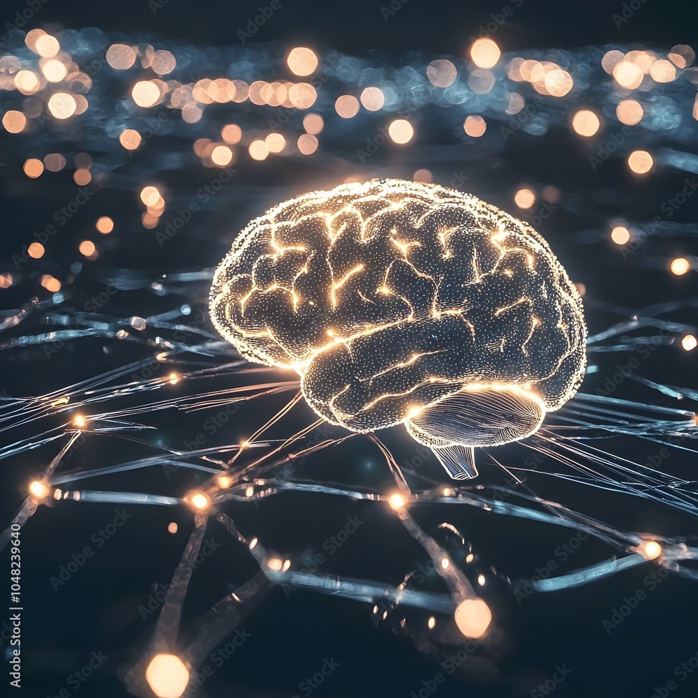 Aufkleber interconnected brain in a digital network of glowing wires symbolizing thoughts and innovation