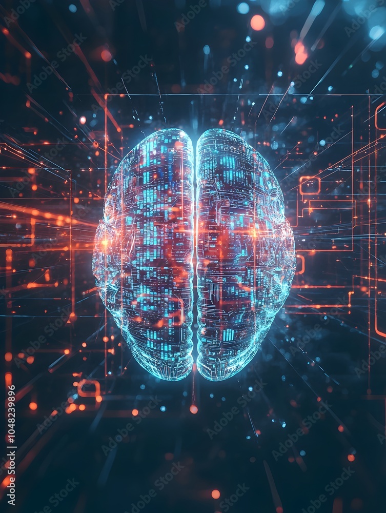 Aufkleber brain holographic data overlay symbolizing cognitive enhancement and technology