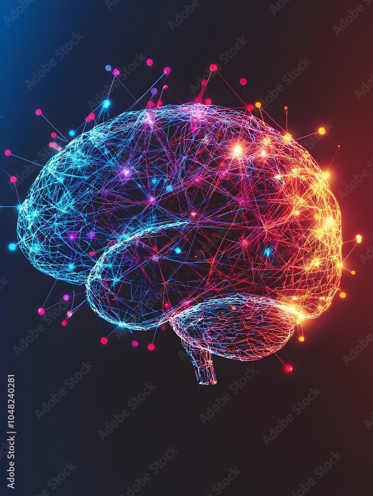 Poster diverse interconnected neurons glowing in vibrant colors symbolizing the dynamic neural activity and