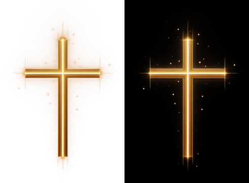Shining cross gold light isolated clipart png transparent background