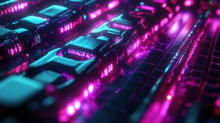 Abstract Futuristic Car with Pink and Blue Neon Lights