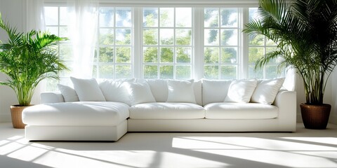 Modern White Sectional Sofa in Bright Sunlit Living Room
