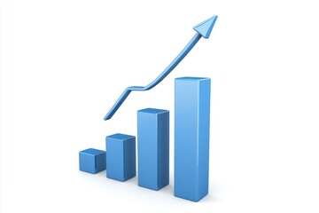 A series of blue bars with a curved arrow rising from left to right, representing a positive trend