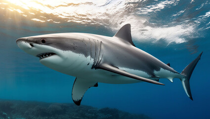 Obraz premium Great white shark underwater.