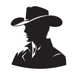 cowboy   silhouette - vector image of  boy head cap image - black & white man   image 