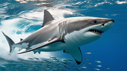 Great white shark underwater.