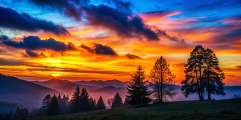 Obraz premium Mesmerizing Silhouette Photography of an Enchanting Charcoal Landscape at Dusk