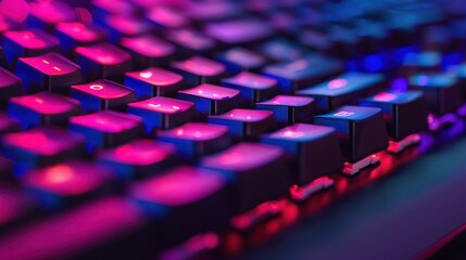Fototapeta premium Close-up of a Keyboard with Pink and Blue Backlighting
