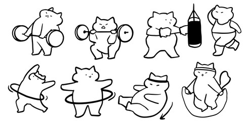 Cat x Gym, Fitness, Workout Set Illustration | Cute Minimalist Doodle Vector for Exercise-Themed Designs