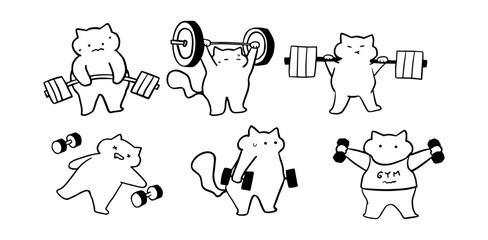 Cat x Gym, Fitness, Workout Set Illustration | Cute Minimalist Doodle Vector for Exercise-Themed Designs