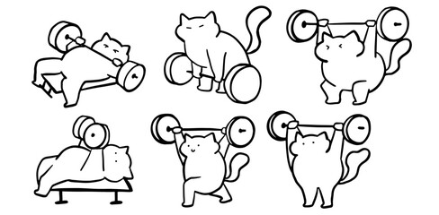 Cat x Gym, Fitness, Workout Set Illustration | Cute Minimalist Doodle Vector for Exercise-Themed Designs