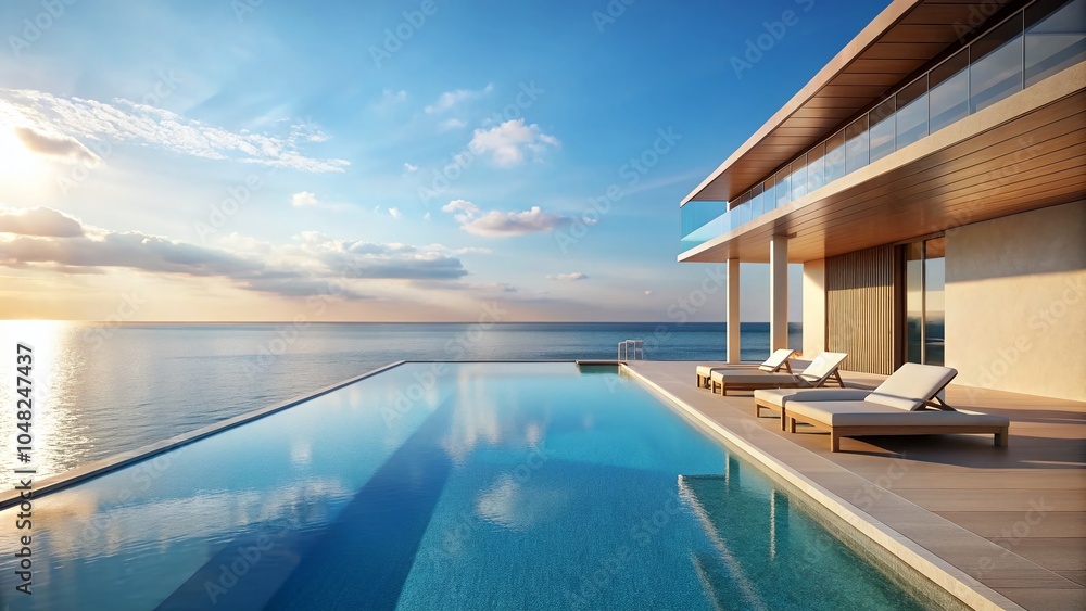 Poster minimalist oceanfront resort with tranquil vibes in a serene coastal setting