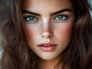 Fototapeta premium A close up of a woman's face with green eyes