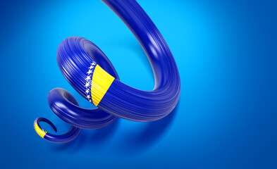 3d Flag Of Bosnia And Herzegovina 3d Shiny Waving Ribbon Flag On blue Background 3d Illustration