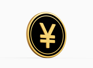Obraz premium Shiny Golden And Black Rounded Japanese Yen Coin Isolated On White Background 3d Illustration