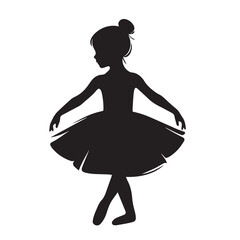 ballerina child  dancing silhouette - vector image of child dancing image - black & white ballerina child image 