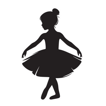 ballerina child  dancing silhouette - vector image of child dancing image - black & white ballerina child image 