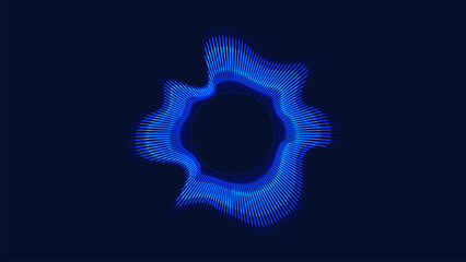 Circular neon blue sound wave, glowing blur abstract music symbol 
