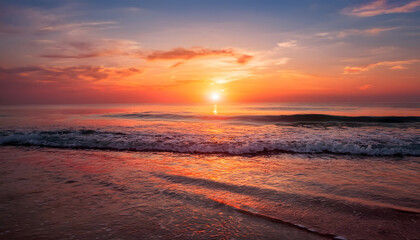 Fototapeta premium Breathtaking sunset over tranquil ocean waves a scenic coastal experience