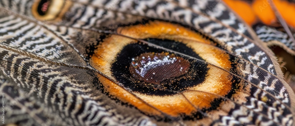 Poster close-up of a butterfly wing with intricate patterns and colors. ai.
