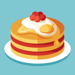 Delicious Pancakes with Egg, Bacon and Raspberries for Breakfast