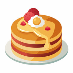 Delicious Pancakes with Egg, Bacon and Raspberries for Breakfast