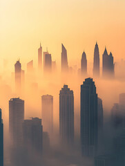 Fototapeta premium A city skyline with smog and pollution. Foggy City