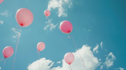 Pink Balloons in Blue Sky - a cheerful and uplifting visual. The pink balloons floating against the blue sky create a sense of joy and freedom.