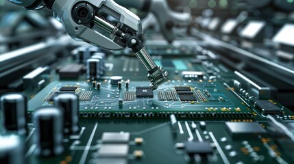 Robotic Arm Placing Microchip on Circuit Board