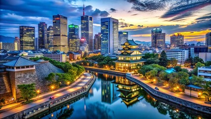 Fototapeta premium Night Photography in Osaka: Illuminated Cityscape and Cultural Landmarks for Stunning Visuals