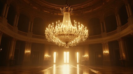 Fototapeta premium Bright chandelier illuminating an elegant ballroom, symbolizing the timeless beauty and luxury of grand architecture -