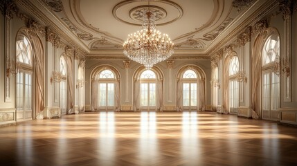 Fototapeta premium A chandelier shining in an elegant ballroom, symbolizing grandeur, luxury, and the beauty of timeless craftsmanship