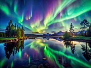 Northern Lights Aurora Borealis Effect with Realistic Glowing Lights Overlay for Stunning Candid Photography