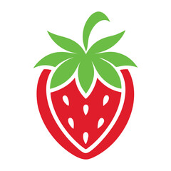 a strawberry with a green leaf