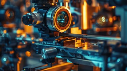 Fototapeta premium Close-up of a Metal Lens on a Scientific Instrument