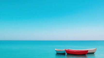 Naklejka premium Serene bay with calm turquoise water, a few boats floating peacefully, bay, coastal serenity