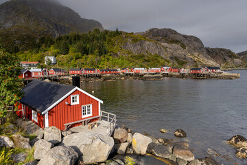 The Lofoten Islands Henningsvaer, Hamnøy, Reine at Norway seen from above.