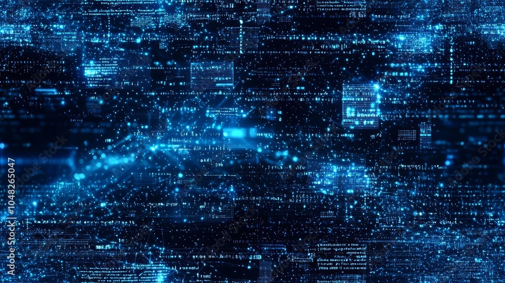 Poster seamless digital cyberspace with particles and digital data network connections concept. , isolated 