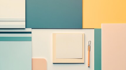 Simple arrangement of a stapler notepad and sticky notes on a clean neutral background