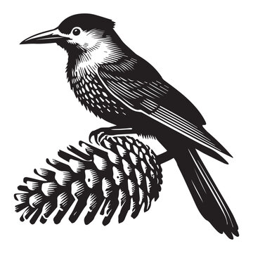 Clarks nutcracker Bird illustration in black and white - Clarks nutcracker Silhouette Design 