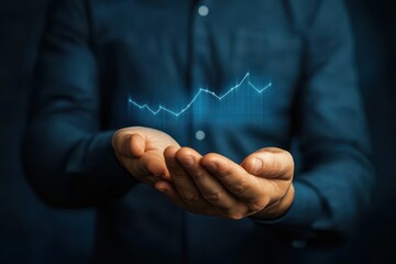 Fototapeta premium Hands holding a digital graph symbolizing growth and success.