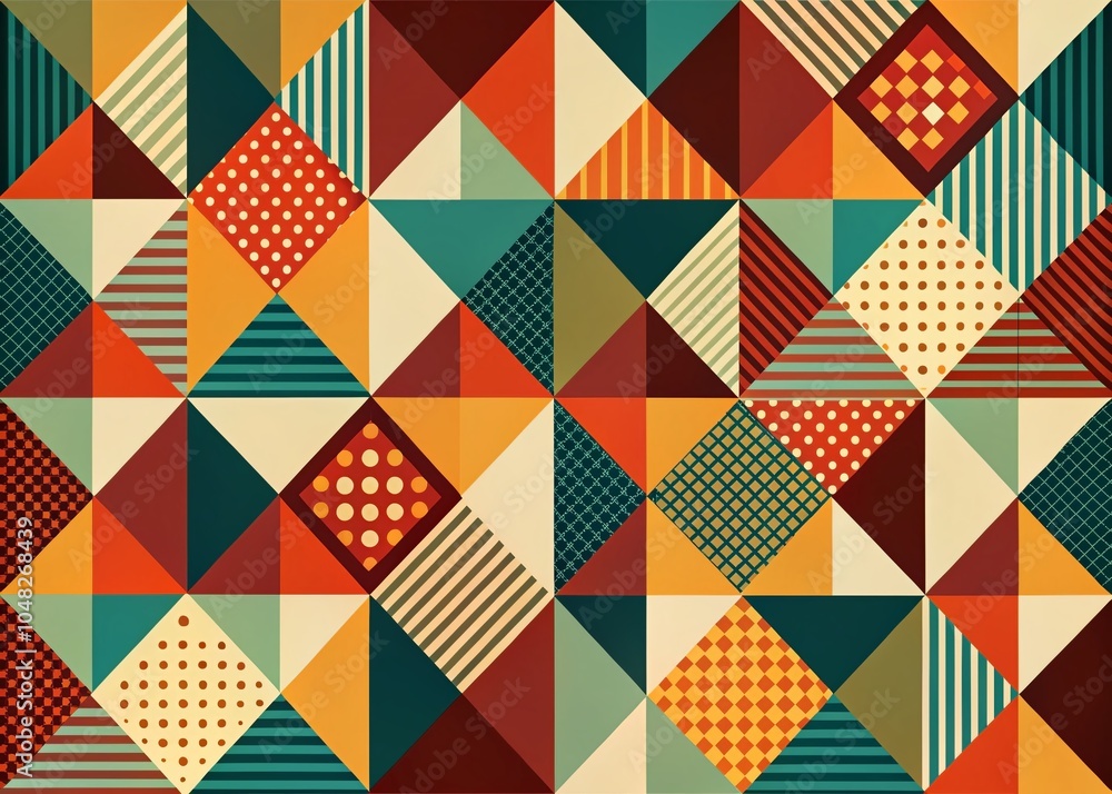 Poster retro abstract geometric pattern design with vibrant colors and copy space for creative projects