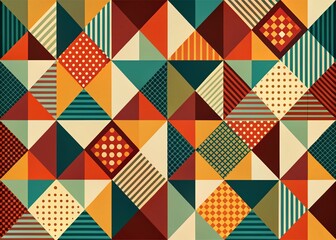Retro Abstract Geometric Pattern Design with Vibrant Colors and Copy Space for Creative Projects