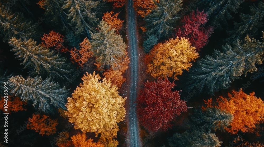 Poster A forest with many trees in different colors of fall